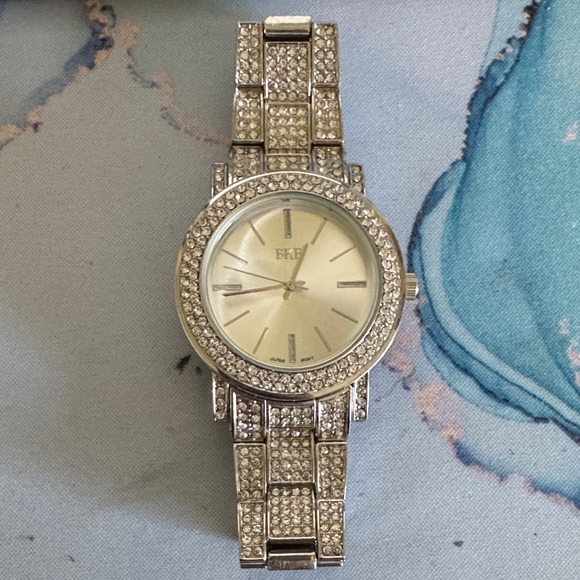 BKE Silver Watch with Crystal Detailing